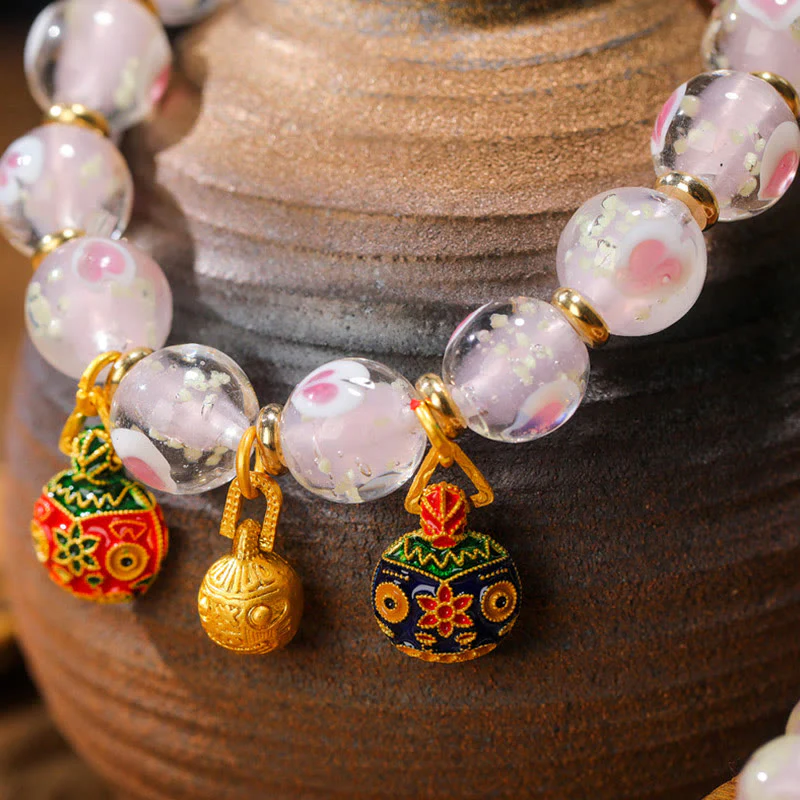 Buddha Stones Oro Deglutizione Bestia Famiglia Ciondolo Luminoso Rosa Cuore Amore Fluorescente Liuli Perline di Vetro Braccialetto Benedizioni - Image 4