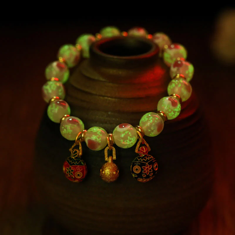 Buddha Stones Oro Deglutizione Bestia Famiglia Ciondolo Luminoso Rosa Cuore Amore Fluorescente Liuli Perline di Vetro Braccialetto Benedizioni - Image 6