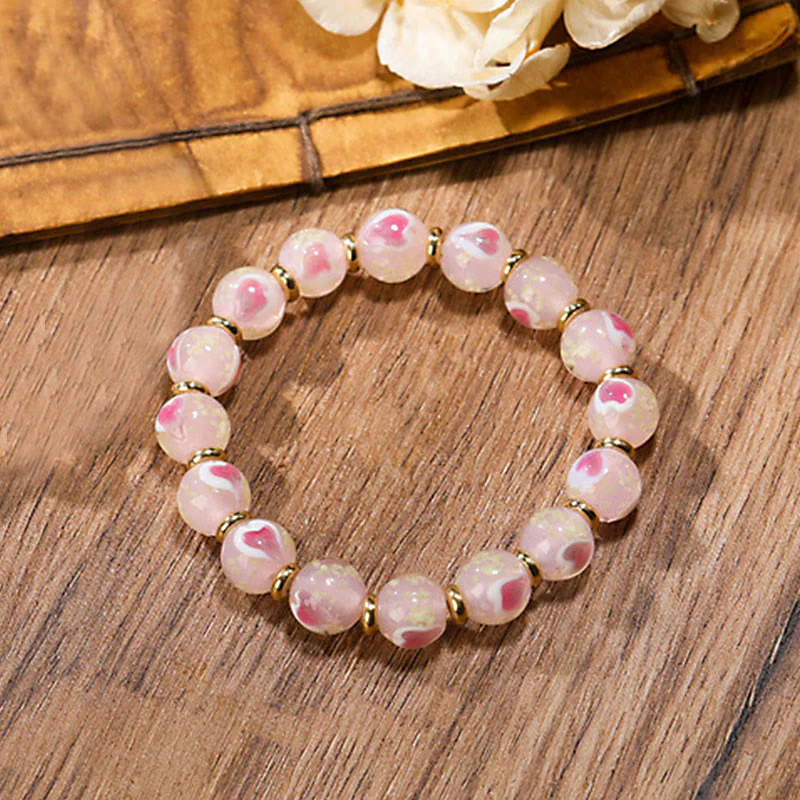 Buddha Stones Oro Deglutizione Bestia Famiglia Ciondolo Luminoso Rosa Cuore Amore Fluorescente Liuli Perline di Vetro Braccialetto Benedizioni - Image 8