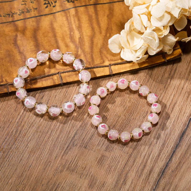 Buddha Stones Oro Deglutizione Bestia Famiglia Ciondolo Luminoso Rosa Cuore Amore Fluorescente Liuli Perline di Vetro Braccialetto Benedizioni - Image 9