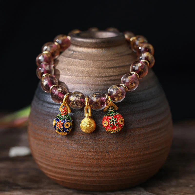 Buddha Stones Oro Ingoiando Bestia Famiglia Ciondolo Oro Argento Lamina Liuli Perline di Vetro Braccialetto Benedizioni - Image 9