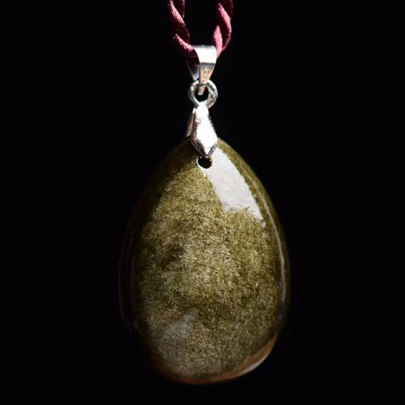 Buddha Stones Oro Lucentezza Ossidiana Ossidiana Nera Ossidiana Arcobaleno Ricchezza Goccia D'acqua Collana Pendente - Image 9