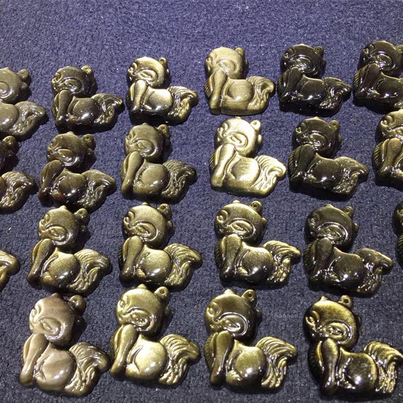 Buddha Stones Ossidiana naturale arcobaleno Oro lucentezza Ossidiana Volpe a nove code Collana pendente positivo - Image 16