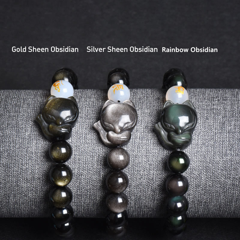 Buddha Stones Ossidiana naturale arcobaleno Ossidiana lucente oro Ossidiana lucente argento Ossidiana volpe braccialetto curativo - Image 7