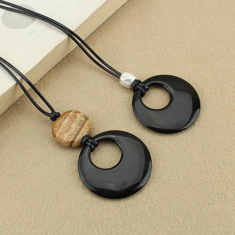 Buddha Stones Ossidiana nera Liuli Picture Stone Collana pendente in rame - Image 13