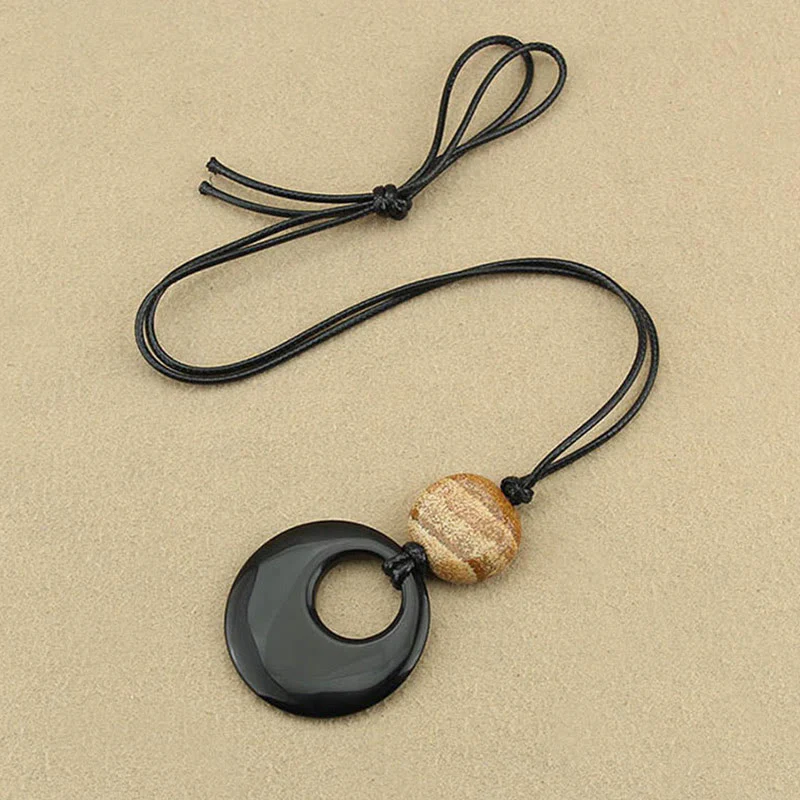 Buddha Stones Ossidiana nera Liuli Picture Stone Collana pendente in rame - Image 8