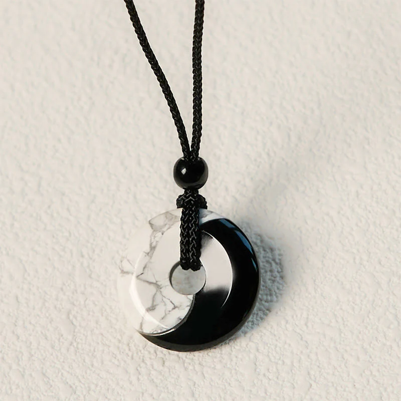 Buddha Stones Ossidiana nera naturale Turchese bianco Yin Yang Pace Fibbia Design Corda intrecciata Forza Collana Pendente - Image 11