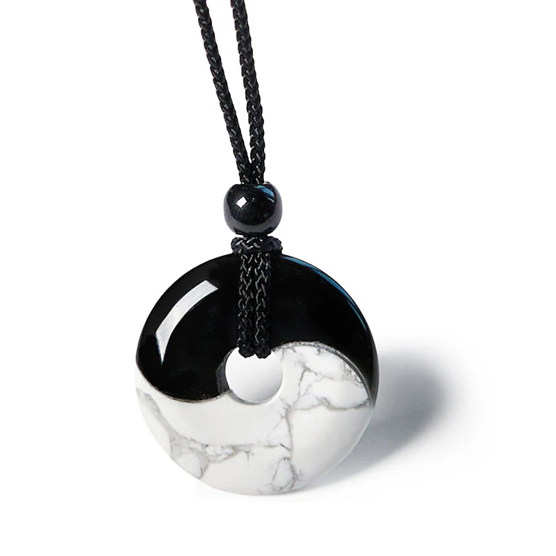 Buddha Stones Ossidiana nera naturale Turchese bianco Yin Yang Pace Fibbia Design Corda intrecciata Forza Collana Pendente - Image 12