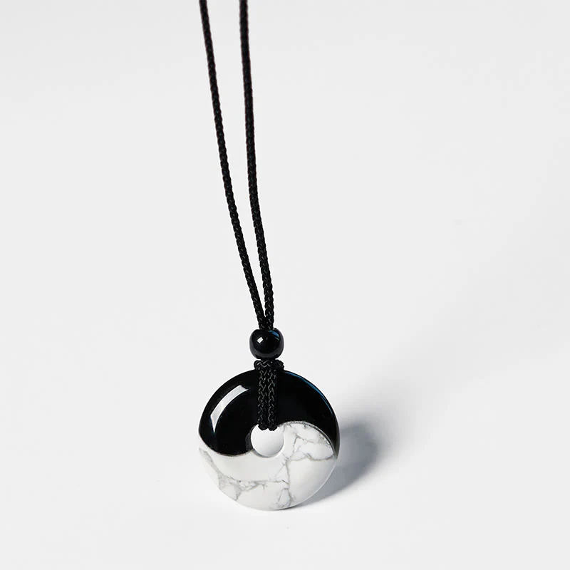Buddha Stones Ossidiana nera naturale Turchese bianco Yin Yang Pace Fibbia Design Corda intrecciata Forza Collana Pendente - Image 13