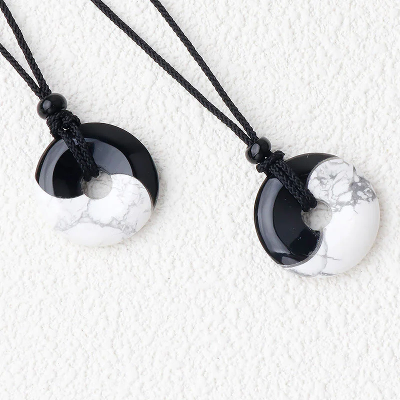 Buddha Stones Ossidiana nera naturale Turchese bianco Yin Yang Pace Fibbia Design Corda intrecciata Forza Collana Pendente - Image 15