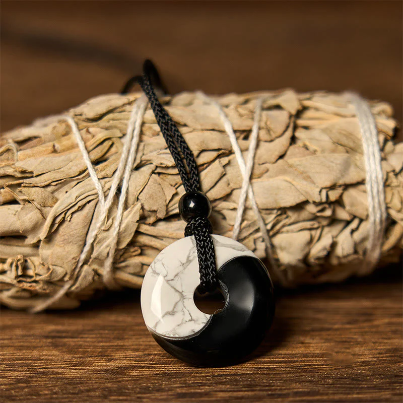 Buddha Stones Ossidiana nera naturale Turchese bianco Yin Yang Pace Fibbia Design Corda intrecciata Forza Collana Pendente - Image 4