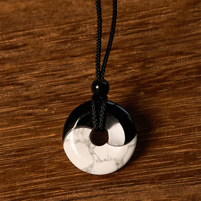 Buddha Stones Ossidiana nera naturale Turchese bianco Yin Yang Pace Fibbia Design Corda intrecciata Forza Collana Pendente - Image 5
