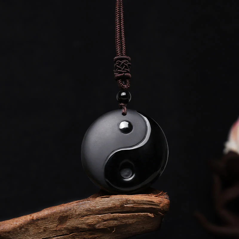 Buddha Stones Ossidiana nera Taoismo Cinque montagne sacre Mantra a nove caratteri Intagliato Purificazione Yin Yang Collana pendente