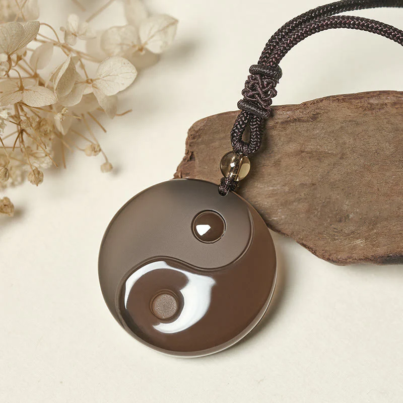 Buddha Stones Ossidiana nera Taoismo Cinque montagne sacre Mantra a nove caratteri Intagliato Purificazione Yin Yang Collana pendente - Image 17