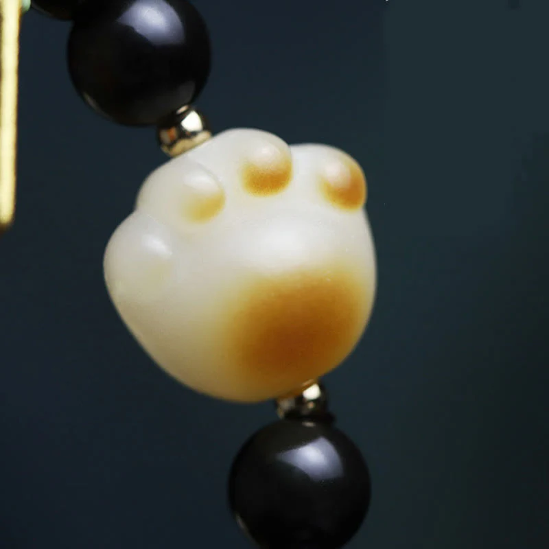 Buddha Stones Ossidiana nera Zampa di gatto Bodhi Seed Portafortuna Braccialetto di purificazione - Image 14