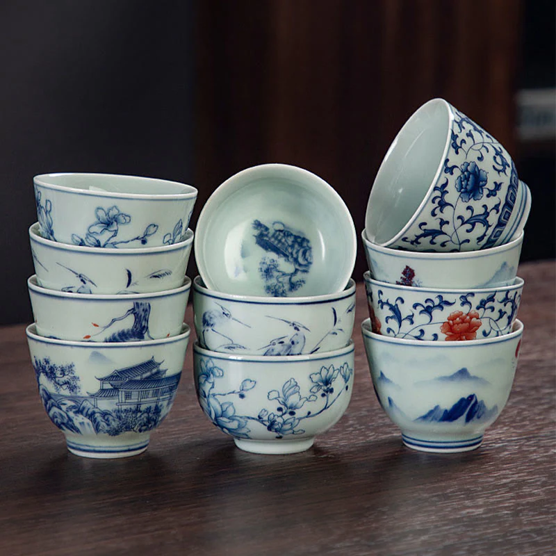 Buddha Stones Paesaggio blu Montagne Loto Gatto carino Padiglioni Magnolia Canna Aironi Tazza da tè in ceramica Piccola tazza da tè Kung Fu - Image 16