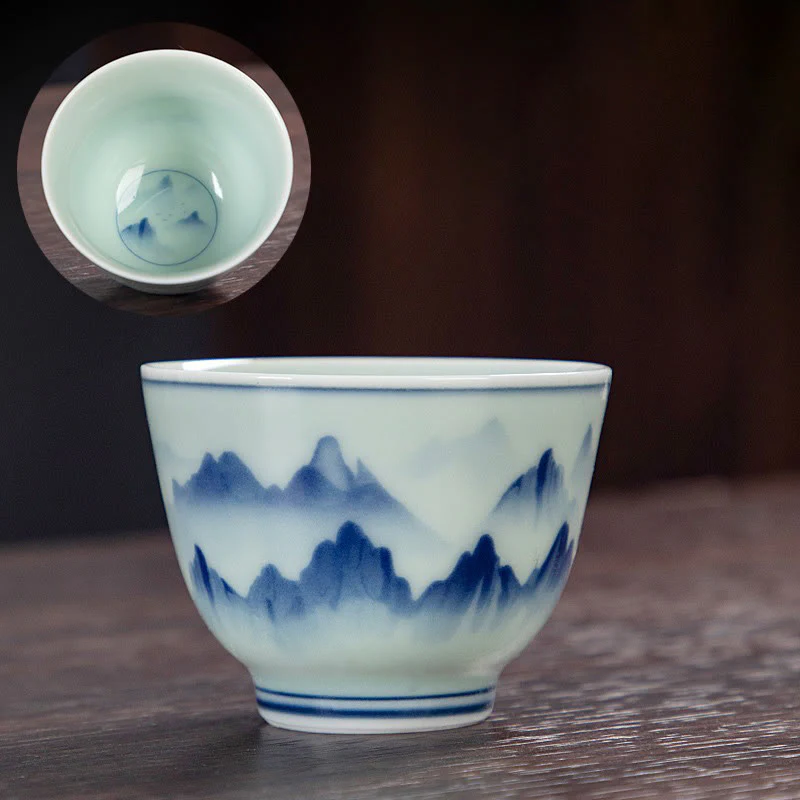 Buddha Stones Paesaggio blu Montagne Loto Gatto carino Padiglioni Magnolia Canna Aironi Tazza da tè in ceramica Piccola tazza da tè Kung Fu - Image 4