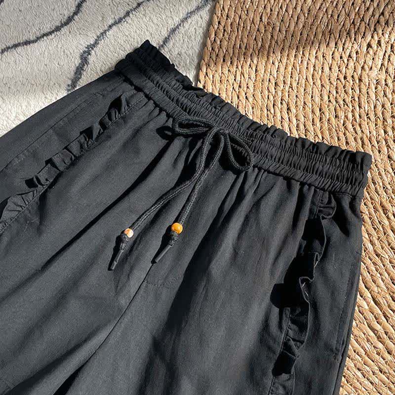 Buddha Stones Pantaloncini estivi da donna con coulisse, volant e vita elasticizzata, con tasche. - Image 10