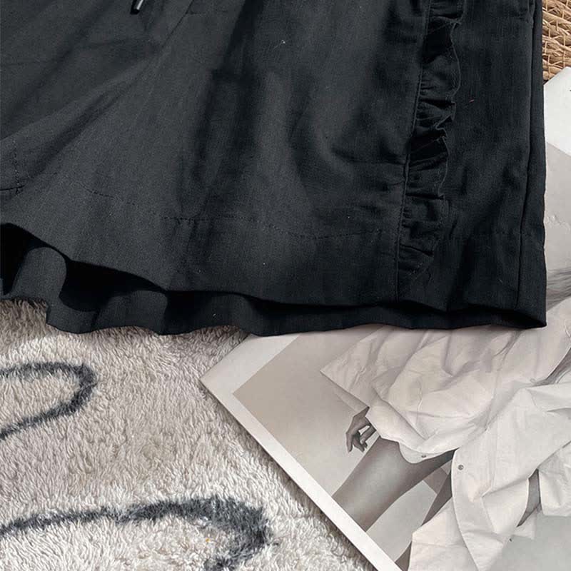 Buddha Stones Pantaloncini estivi da donna con coulisse, volant e vita elasticizzata, con tasche. - Image 13