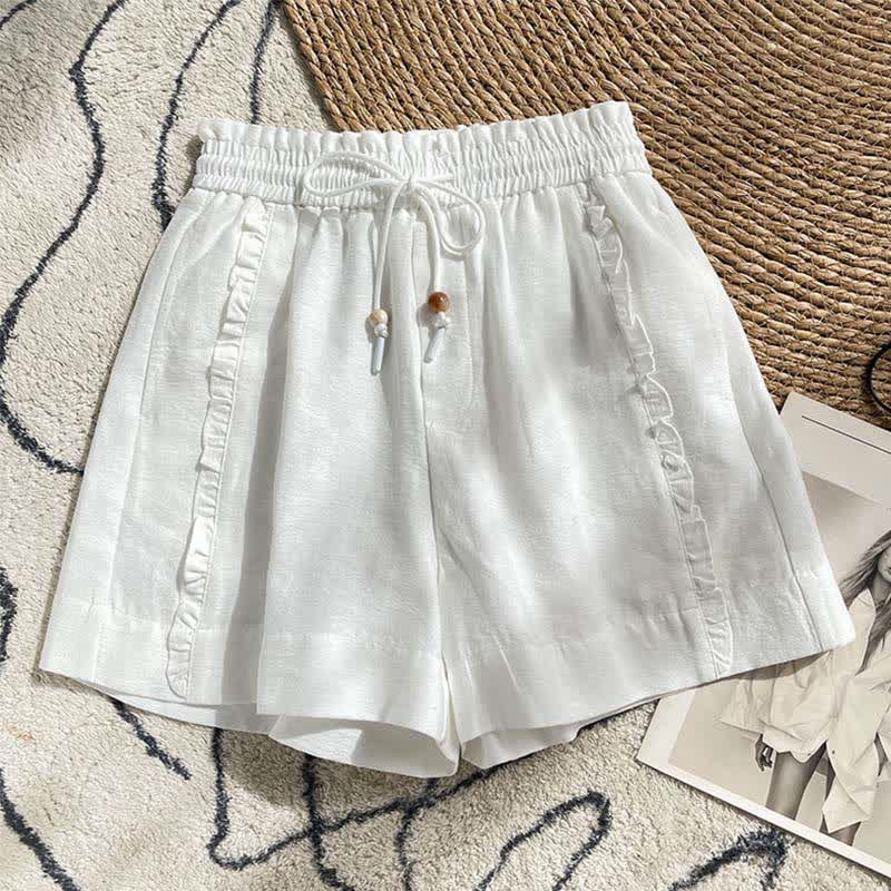 Buddha Stones Pantaloncini estivi da donna con coulisse, volant e vita elasticizzata, con tasche. - Image 14
