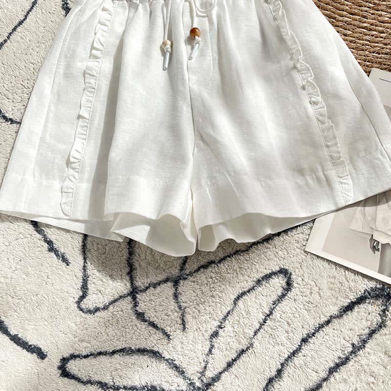 Buddha Stones Pantaloncini estivi da donna con coulisse, volant e vita elasticizzata, con tasche. - Image 16