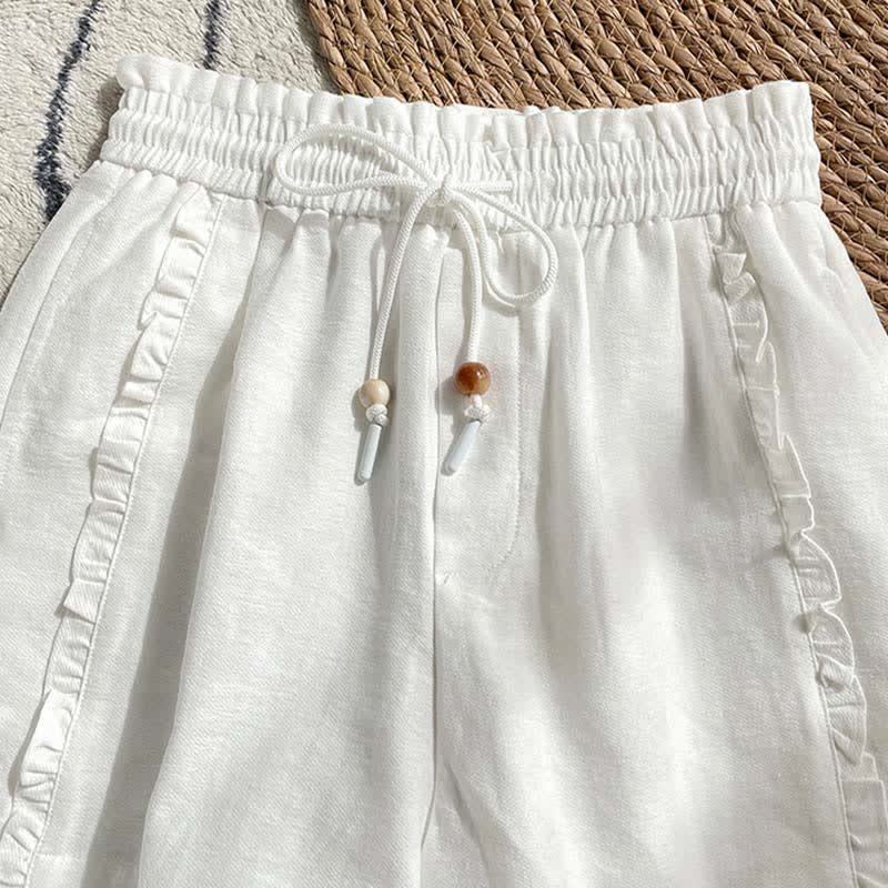 Buddha Stones Pantaloncini estivi da donna con coulisse, volant e vita elasticizzata, con tasche. - Image 17