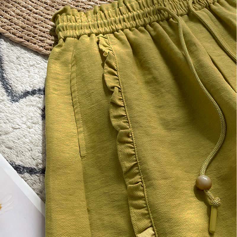 Buddha Stones Pantaloncini estivi da donna con coulisse, volant e vita elasticizzata, con tasche. - Image 4