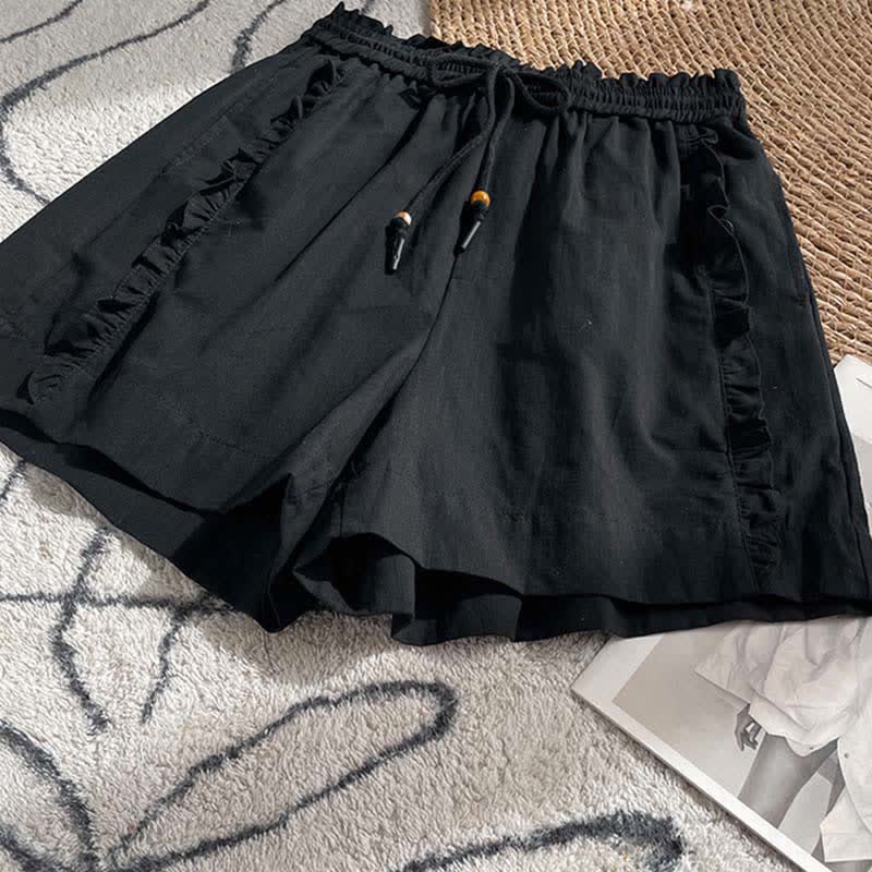 Buddha Stones Pantaloncini estivi da donna con coulisse, volant e vita elasticizzata, con tasche. - Image 9