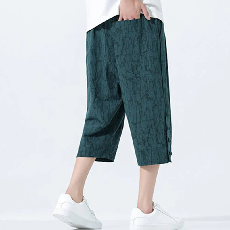 Buddha Stones Pantaloni Capri da uomo estivi con elastico in vita e coulisse, modello affusolato. - Image 2