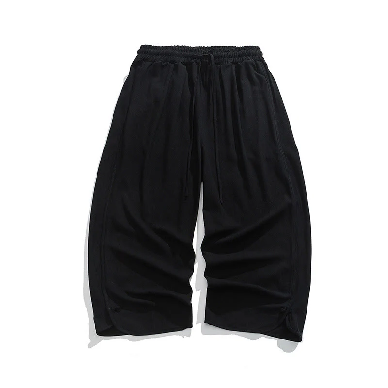 Buddha Stones Pantaloni casual larghi da uomo in cotone e lino con bottoni a rana, lunghezza 7-8, con tasche - Image 16