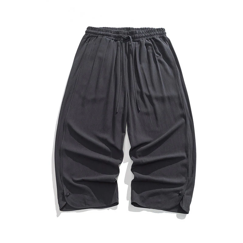 Buddha Stones Pantaloni casual larghi da uomo in cotone e lino con bottoni a rana, lunghezza 7-8, con tasche - Image 29