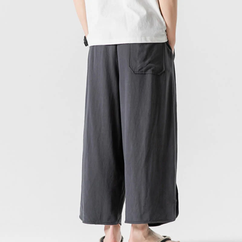 Buddha Stones Pantaloni casual larghi da uomo in cotone e lino con bottoni a rana, lunghezza 7-8, con tasche - Image 33