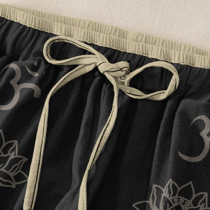 Buddha Stones Pantaloni da donna in cotone casual con elastico in vita e tasche, con stampa di fiori di loto, doppio Dorje Vajra Namaste Om e motivo a doppio Dorje. - Image 2
