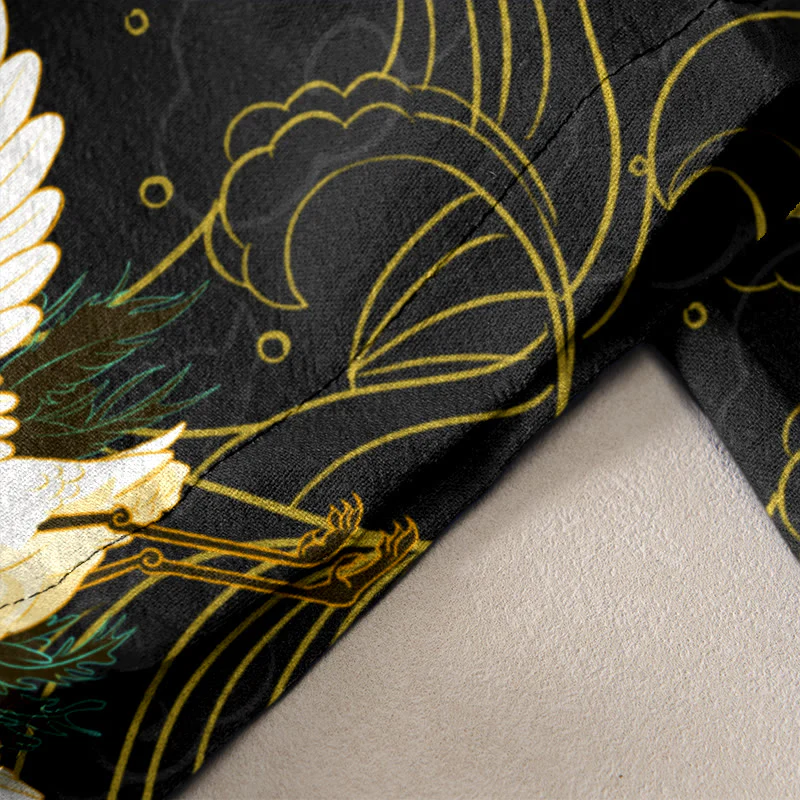 Buddha Stones Pantaloni da donna in cotone casual con elastico in vita e tasche, fantasia gru, fiori e nuvole di buon auspicio. - Image 3