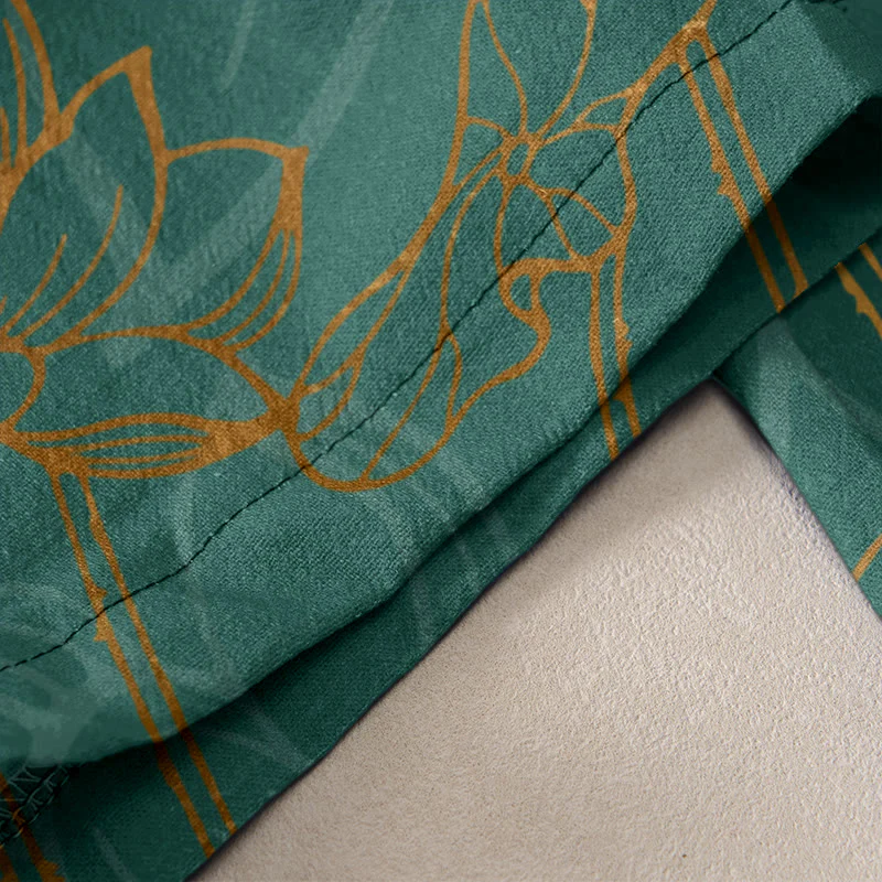 Buddha Stones Pantaloni da donna in cotone casual con elastico in vita e tasche, stampa a foglie di loto e pesci koi. - Image 3