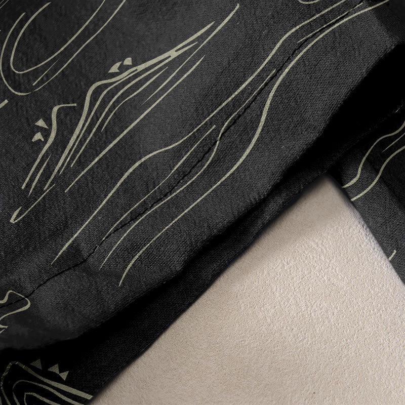 Buddha Stones Pantaloni da donna in cotone casual con motivo montagne, luna e nuvole propizie, con elastico in vita e tasche. - Image 3