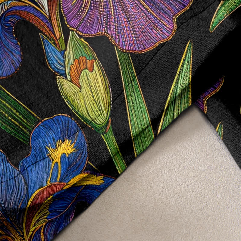 Buddha Stones Pantaloni da donna in cotone con elastico in vita e coulisse, fantasia floreale a iris colorata, con tasche. - Image 3
