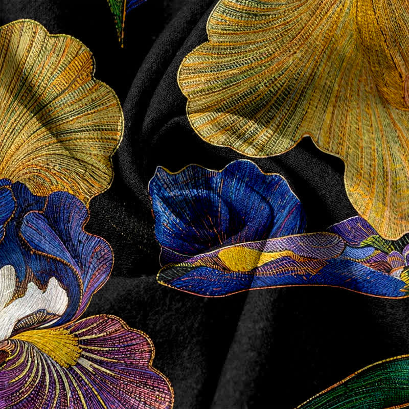 Buddha Stones Pantaloni da donna in cotone con elastico in vita e coulisse, fantasia floreale a iris colorata, con tasche. - Image 4