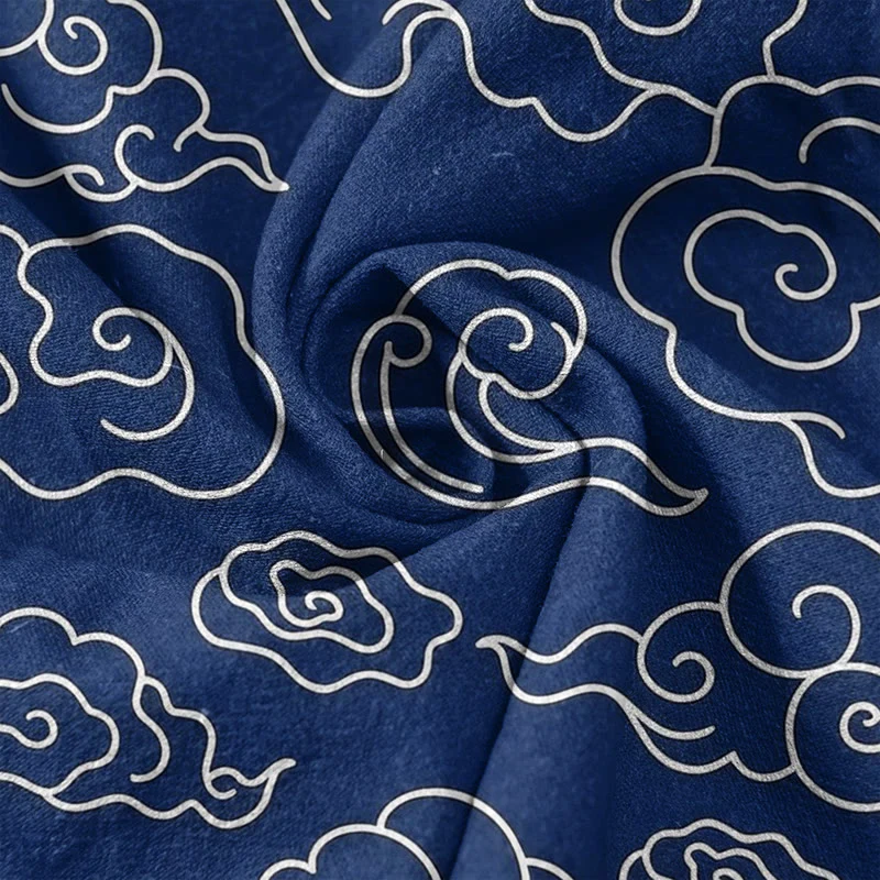 Buddha Stones Pantaloni da donna in puro cotone, casual, con motivo nuvole di buon auspicio, vita elasticizzata e tasche. - Image 3