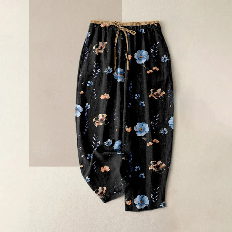Buddha Stones Pantaloni da donna in puro cotone con elastico in vita e tasche, fantasia a fiori di pesco. - Image 9