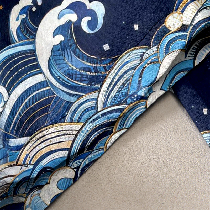 Buddha Stones Pantaloni da donna in puro cotone con elastico in vita e tasche, fantasia cielo stellato, oceano e bestie mitologiche. - Image 3