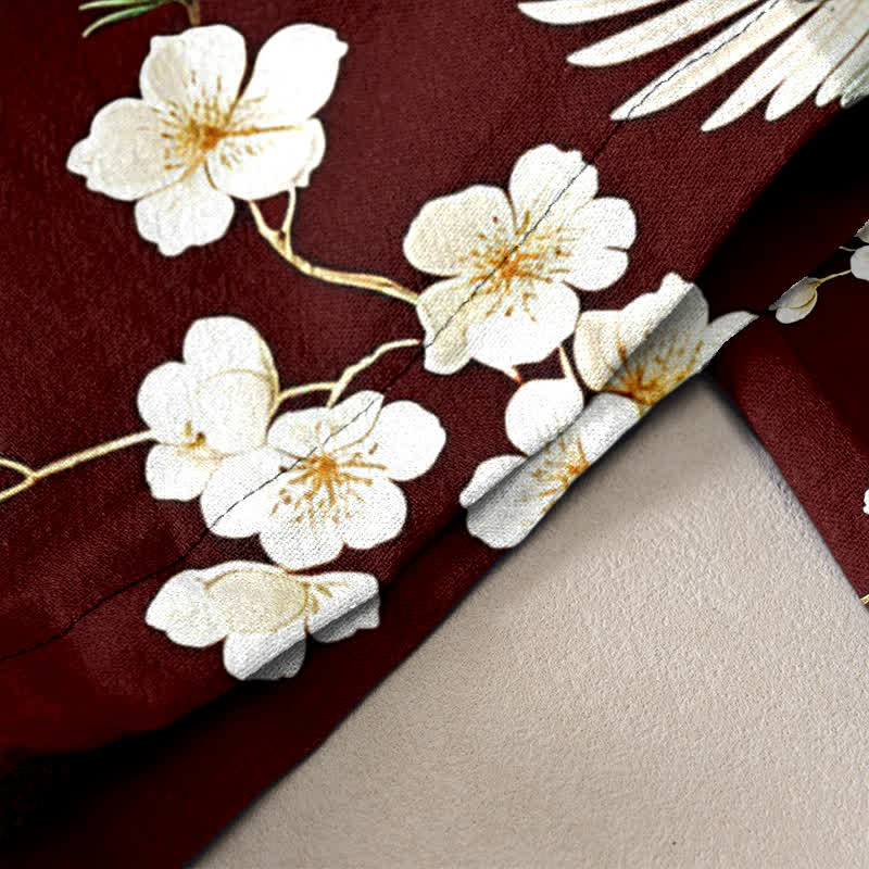 Buddha Stones Pantaloni da donna in puro cotone con elastico in vita e tasche, fantasia "Crane Plum Blossom". - Image 11