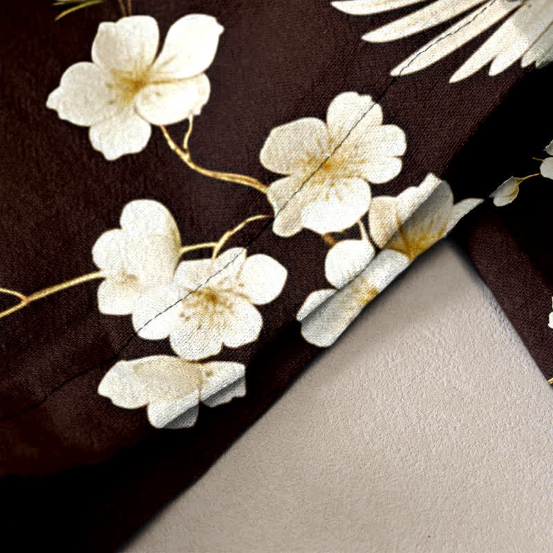 Buddha Stones Pantaloni da donna in puro cotone con elastico in vita e tasche, fantasia "Crane Plum Blossom". - Image 7