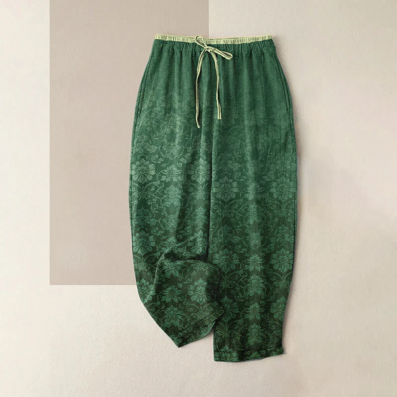 Buddha Stones Pantaloni da donna in puro cotone con elastico in vita e tasche, fantasia floreale retrò. - Image 6