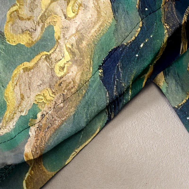 Buddha Stones Pantaloni da donna in puro cotone con elastico in vita e tasche, fantasia gru, nuvole e montagne. - Image 11