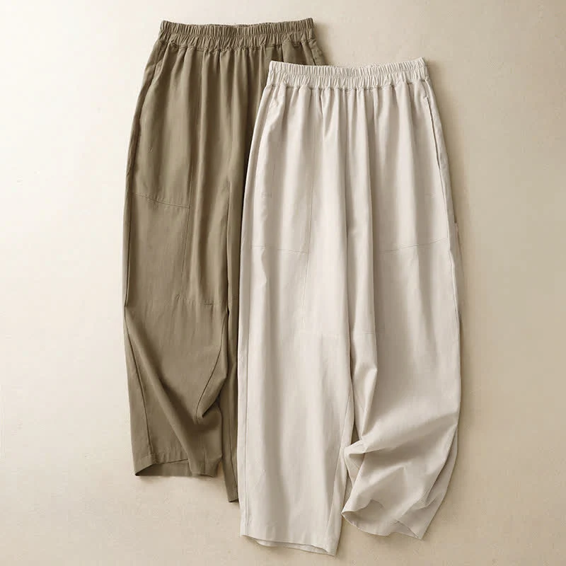 Buddha Stones Pantaloni da donna primaverili a gamba dritta in cotone, tinta unita, con elastico in vita e tasche. - Image 16