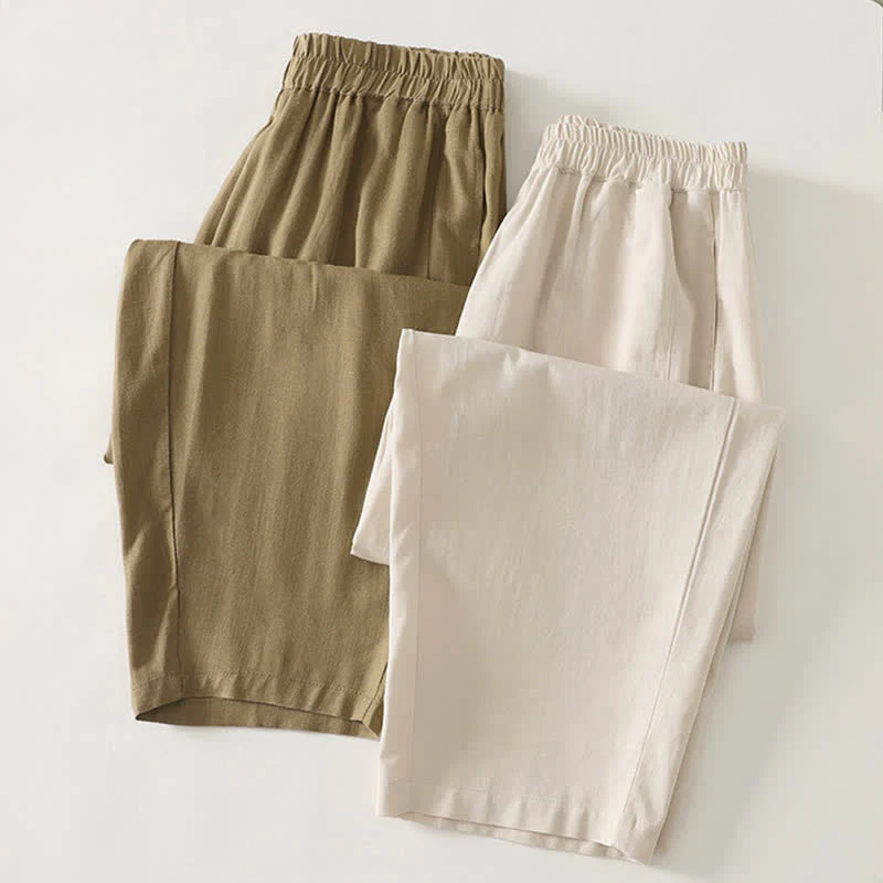 Buddha Stones Pantaloni da donna primaverili a gamba dritta in cotone, tinta unita, con elastico in vita e tasche. - Image 17