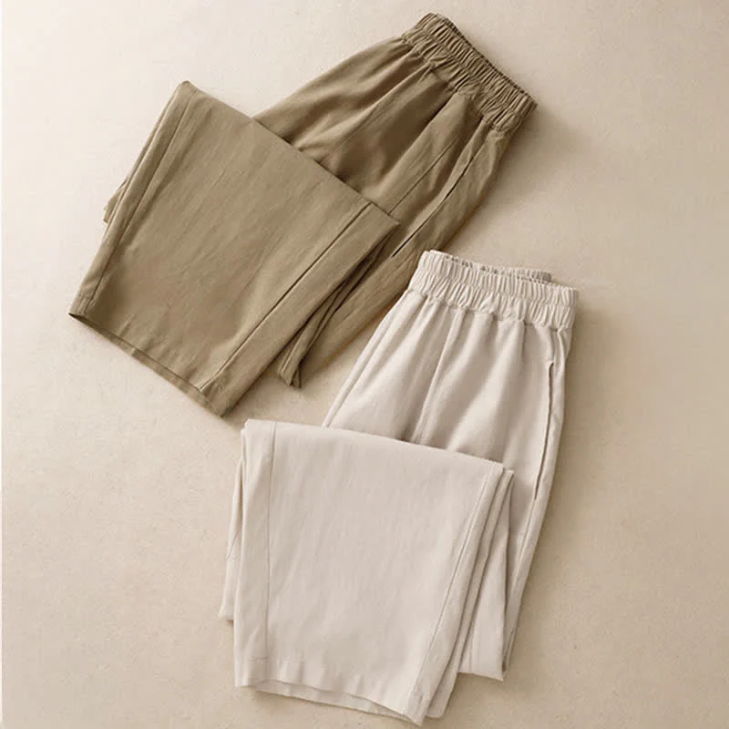 Buddha Stones Pantaloni da donna primaverili a gamba dritta in cotone, tinta unita, con elastico in vita e tasche. - Image 18