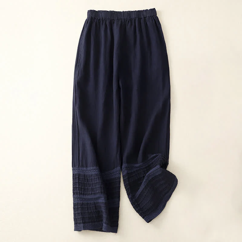 Buddha Stones Pantaloni da donna primaverili in cotone con elastico in vita, orlo plissettato e lacci, con tasche. - Image 11