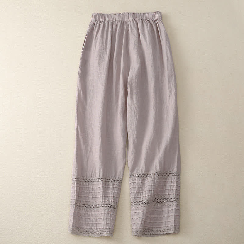 Buddha Stones Pantaloni da donna primaverili in cotone con elastico in vita, orlo plissettato e lacci, con tasche. - Image 2
